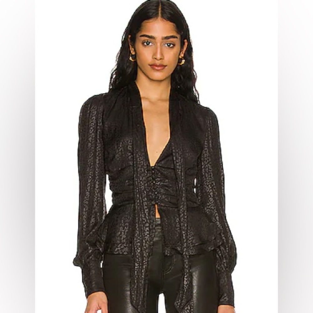 Bardot Charcoal Leopard Tie Patterned Blouse